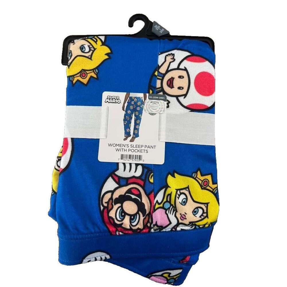 Super Mario Nintendo Pajamas Womens 3X Blue Sleep Pants Loungewear New